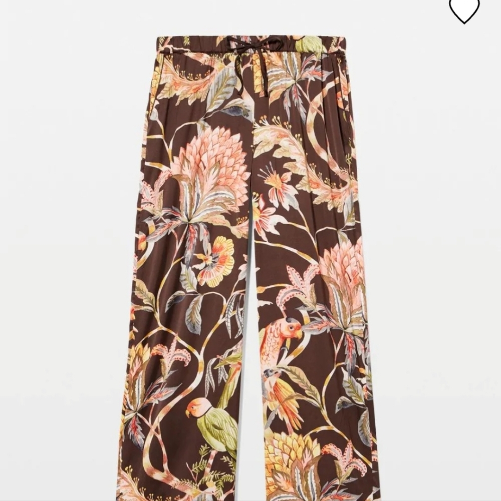 Soma Cool Nights Satin Parrot Diso Plume Floral Wide-Leg Pants Medium Large - Picture 7 of 10